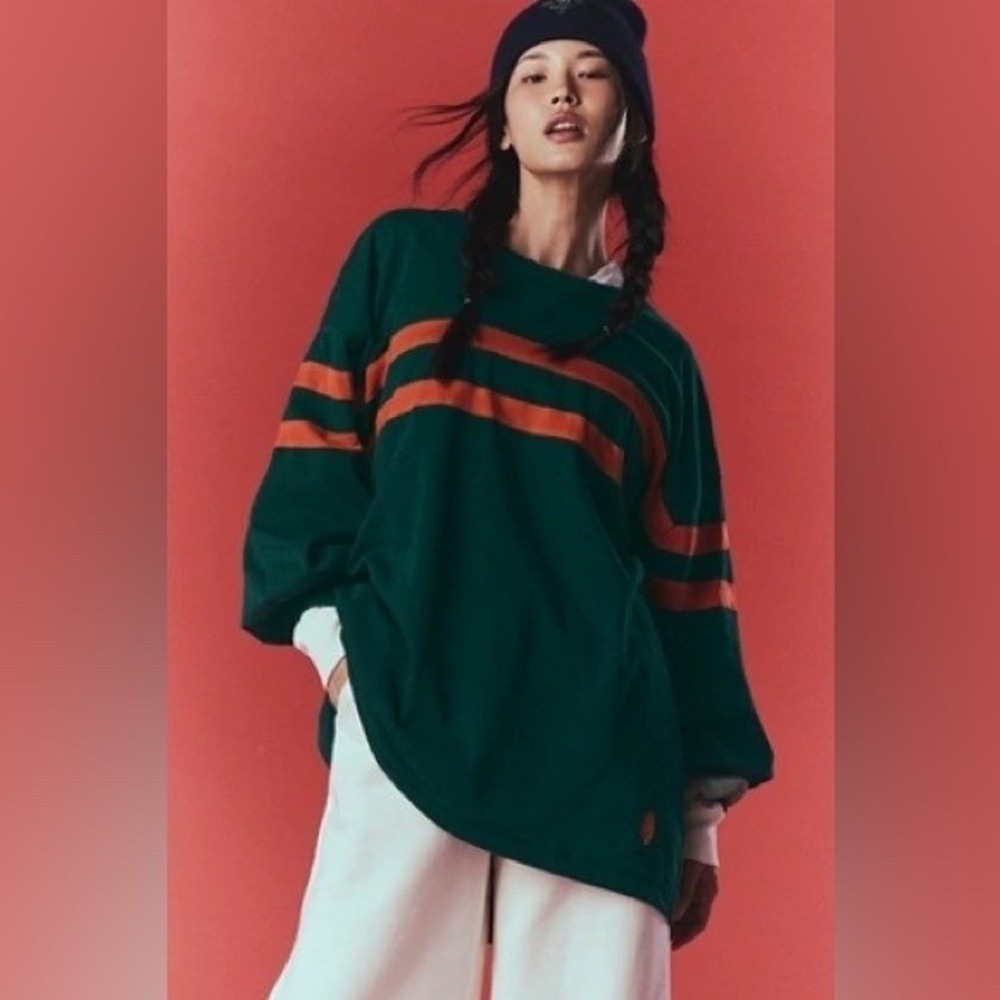 Free People Oversized Post‎ Up Layer Top Green Red Sz M | NWT